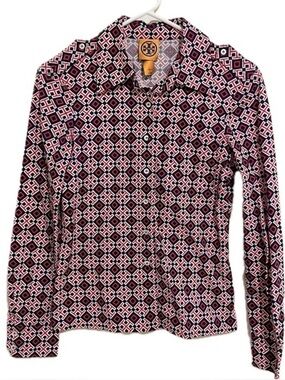 Tory Burch Navy & Pink Geometric Print Button-Up Shirt